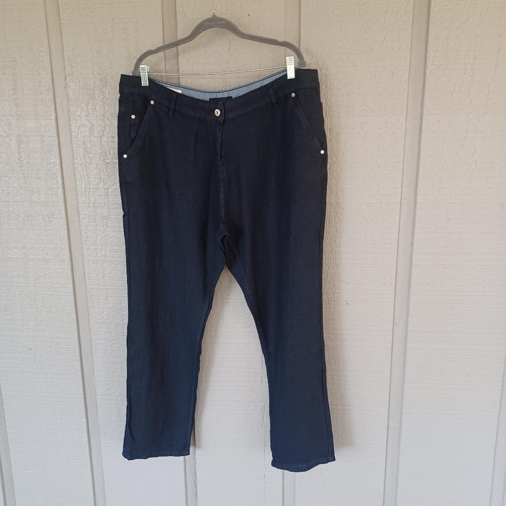 Poetry Women Linen Pant Plus Size 16 High Rise Pockets Trousers Navy In Midnight